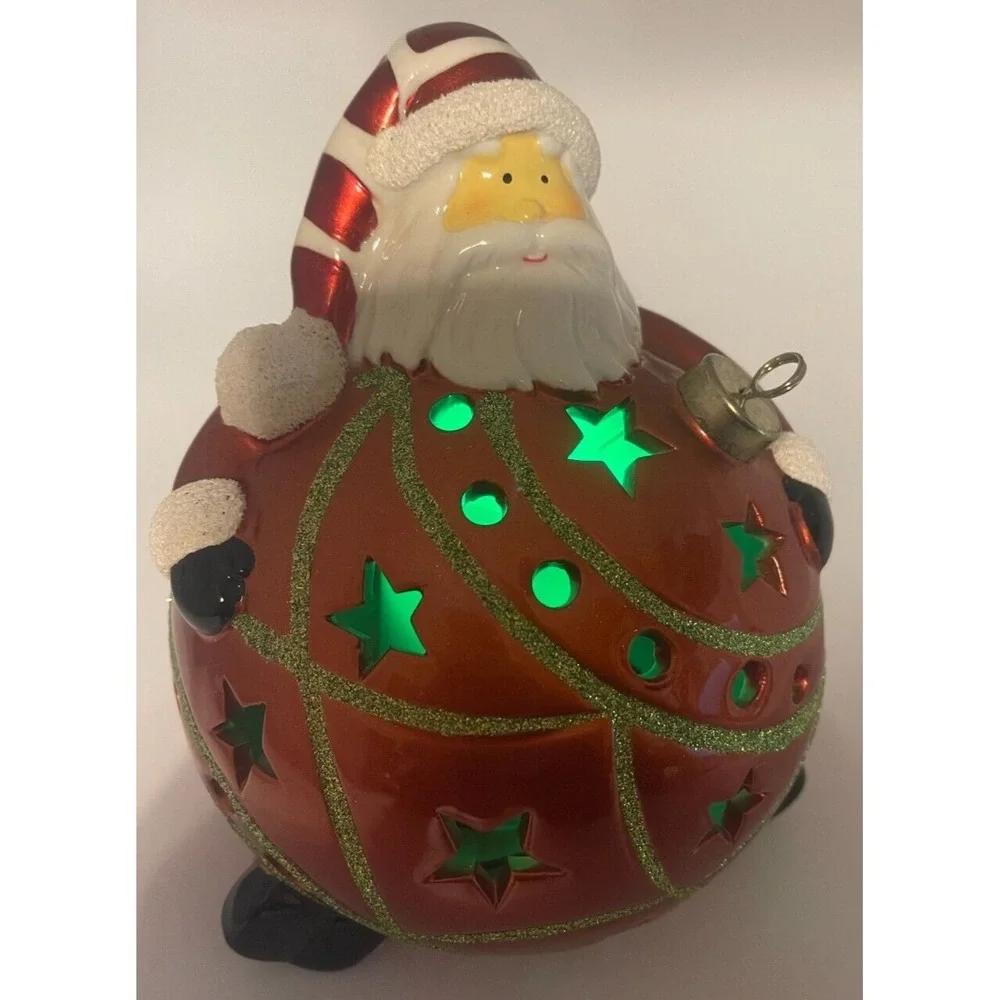 Santa Red Big Belly LED Light Up Ball Ornament Large 4.5